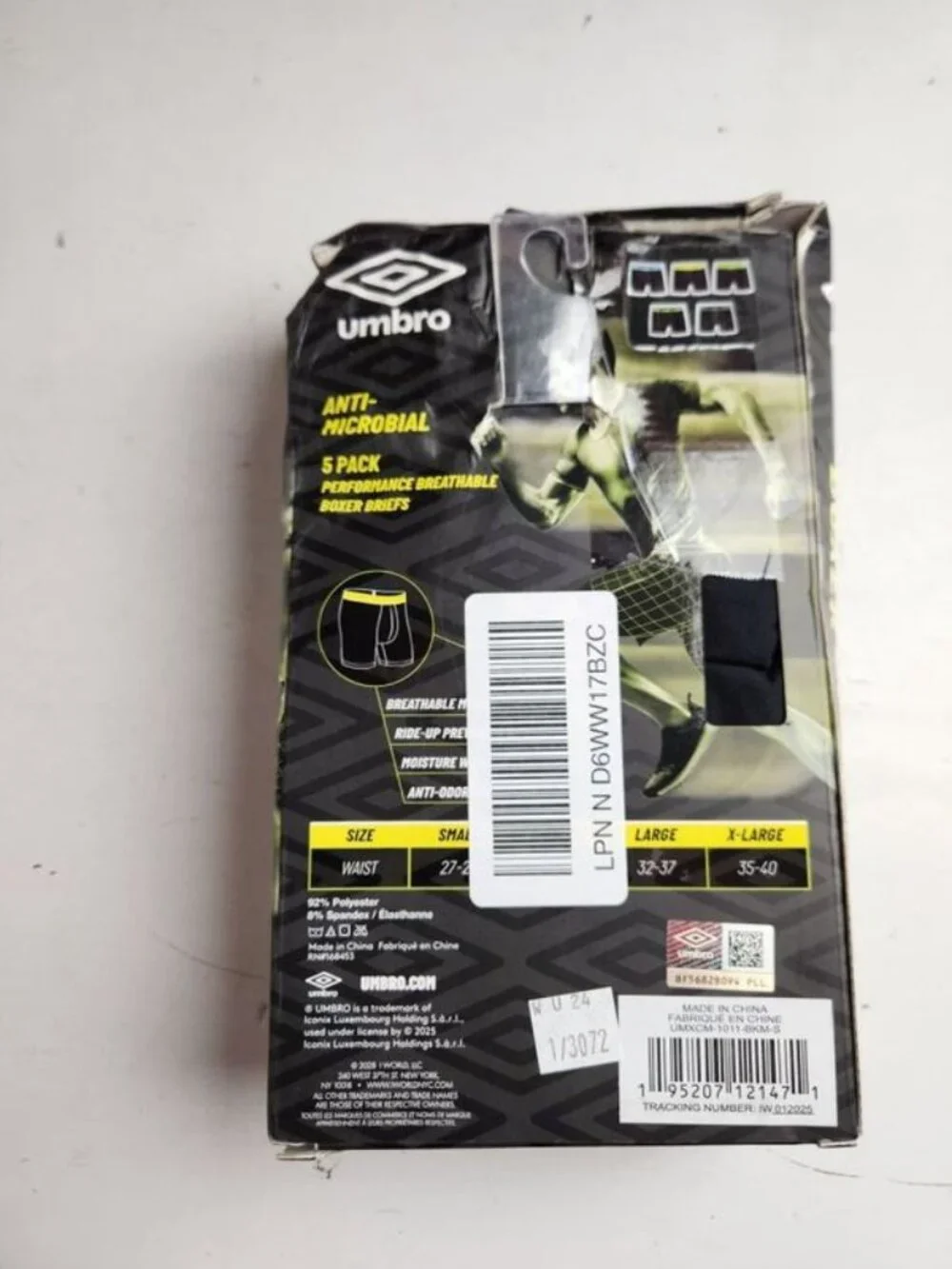 Umbro Men's Performance Antomicrobial Boxer Briefs, Small, 5 Pack